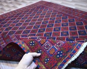 5x6 Afghan Vintage Dezange Berjesta Rug- Turkman Handmade Wool Rug- Trible Area Rug- Bedroom Rug- Living Room Rug- Kitchen Rug 1960s Antique