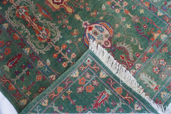 Grüner Teppich 100x200 Wollteppich - Natürlicher Teppich - Handgewebter Teppich - Handgewebter Teppich - Handgewebter Teppich
