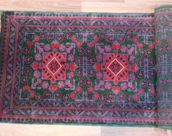 2x5 ft Green Runner rug- 1&#39;8x5&#39;6 ft Afghan Bukhara Rug- Handmade Wool Soft Rug- Turkmen Khal Muhammadi Rug- Oriental Rug- Kitchen Runner Rug