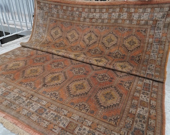 1990s Antique 9x10 Soft Pile Fine Area Rug 8'8x10'4" Handmade Wool Rug- Afghan Kalisaye Rug- Turkmen Tribal Rug- Terracotta Rug 265x315 cm
