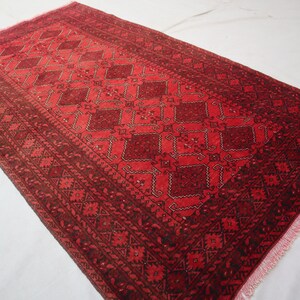 3&#39;4x6&#39;4 ft Afghan Vintage Rug- Turkmen Handmade Wool Oriental Area Rug- Red Tribal Rug- Bedroom Rug- Office Rug- Soft Pile Wool Rug- 3x6