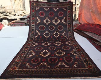 Antiek tapijt uit de jaren 60, 120 x 240 cm, Turkmeens Sarique tapijt - Afghaans handgemaakt wollen Baluchi tapijt - Geometrisch tribaal nomadisch tapijt - Tapijt voor de woonkamer - Tapijt voor de slaapkamer