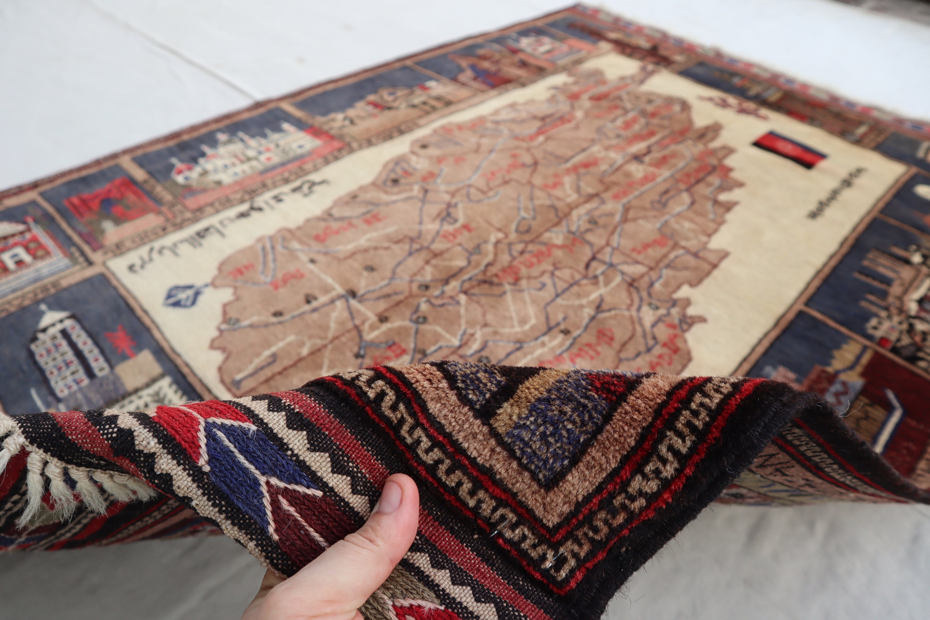 Map of Afghanistan Handmade Art Pictorial Rug 4'6x6'4 Ft Turkmen Tribal ...