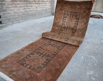 1920s Antique 3x9 ft Runner Rug- Turkmen Patnos Gull Rug- Terracotta Rug- Tribal Rug- Afghan Handmade Wool Rug- Oriental Rug- Hallway Runner