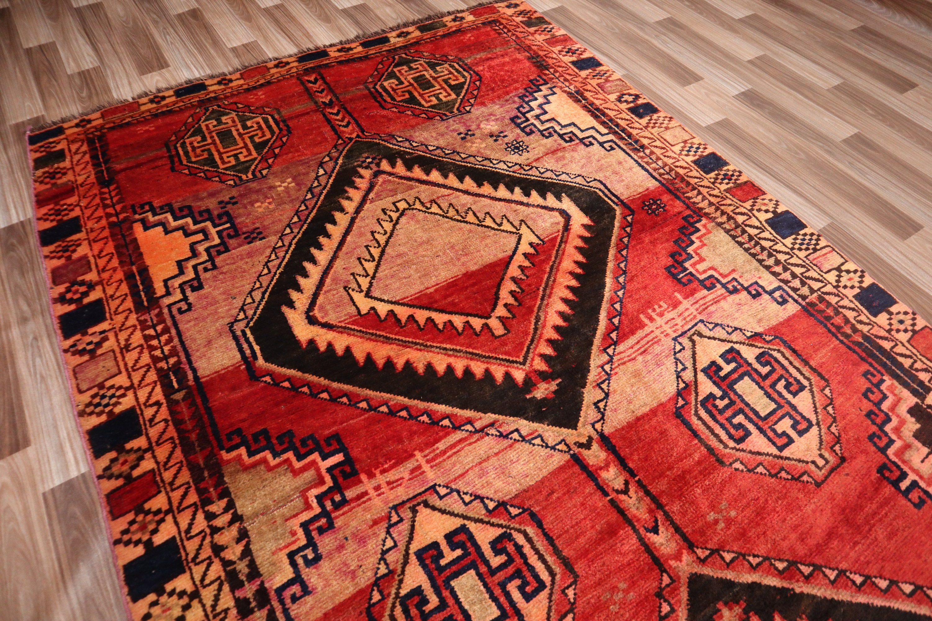 1920s Antique Caucasian Rug- Afghan Handmade Soft Pile Faded