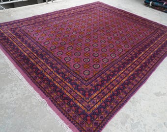 8x10 Rich Pink Rug- Afghan Mowri Rug- Turkmen Handmade Wool Rug- Bedroom Rug- Trible Bukhara Rug Living Room- Office Rug 250x300 cm Area Rug