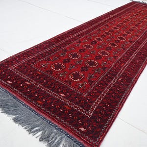 3x9 Afghan Vintage Runner Rug- Handmade Soft Pile Wool Rug- Turkmen Tribal Waziri Rug 80x290 cm Oriental Rug- Hallway Runner- Kitchen Runner