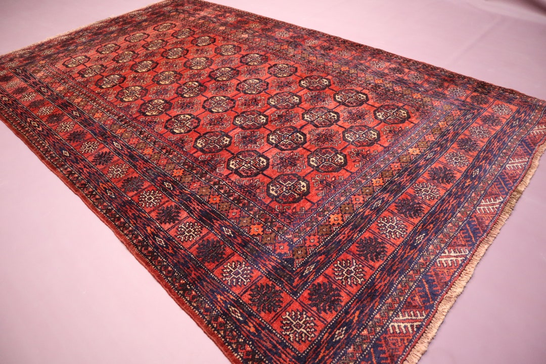 Afghan Vintage Turkmen Mowri Fine Rug 4x7 Ft Hand Knotted Wool Area Rug ...