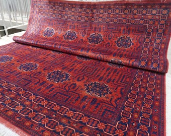 8x10 Large Afghan Rug- Turkmen Unique Geometric Wheat Design Rug 8'4x10'4" Hand Knotted Wool Area Rug- Oriental Bukhara Rug- Living Room Rug