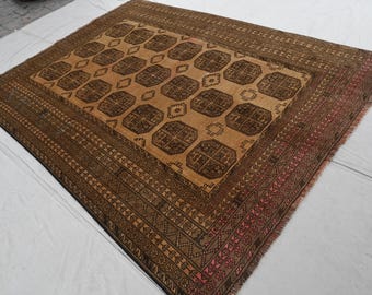 1920er Antiker Teppich 200x250 cm Terrakotta Verblasster Teppich - Turkmen Tekke Ersari Teppich - Handgewebter Wollteppich -