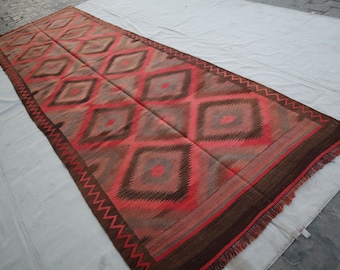 5x14 Handmade Flatweave Ghalmoori Kilim rug- Afghan Geometric Vintage Rug- Turkmen Boho Rug- Oriental Antique Rug- Hallway Wide Runner Rug