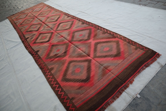5x14 Handmade Flatweave Ghalmoori Kilim rug- Afghan Geometric Vintage Rug- Turkmen Boho Rug- Oriental Antique Rug- Hallway Wide Runner Rug