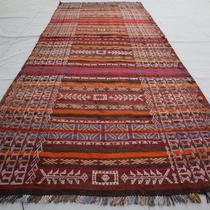 4x10 ft Handmade Vintage Rug- Afghan Wide Runner rug- Flatweave Kilim Rug- Turkmen Geometric design Oriental Antique Rug- Bedroom Office Rug