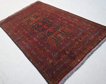 1940s Antique 3x5 ft Afghan Prayer Rug- Handmade Wool Rug- Turkman Trible Prayer Area Rug- Bedroom Rug- Office Red Rug- Muslim Mosque Rug