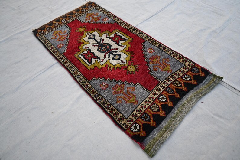 Antique Small Runner Rug 2x4 Afghan Vintage Rug Handmade Wool Rug Red