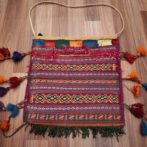 1'3 x 1'4 ft Handgefertigter Kelim Beutel - Vintage Tasche - Schultertasche - Alte Tasche - Wolltasche - Schultasche für Jungen und Mädchen