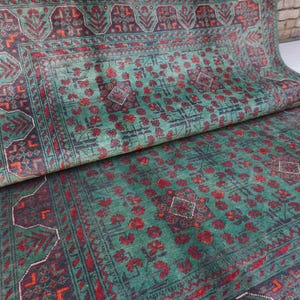 7x5 Dark Green Rug- Handmade Rug- Afghan Rug- Bukhara Rug- Turkmen Tribal Rug- Fine Wool Rug, Vintage Pattern Rug- Oriental Rug- Bedroom Rug