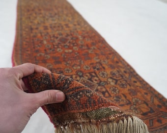 Vintage 2x5 ft Runner Afghan Handmade Bukhara Terracotta Rug Oriental Rug Antique Turkmen Tribal Rug- Hallway Runner Kitchen Runner 1'9x5'7"