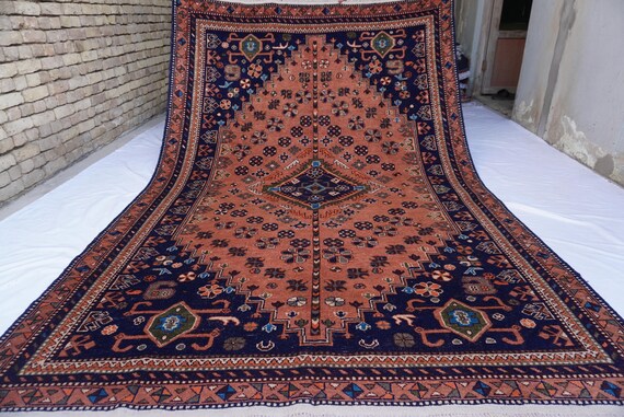 Vintage Caucasian Rug 6'8x10'3" Afghan Handmade Soft Pile Wool Rug- Living Room Rug- Bedroom Rug- Entryway Tapis Farmhouse Art Carpet 7x10