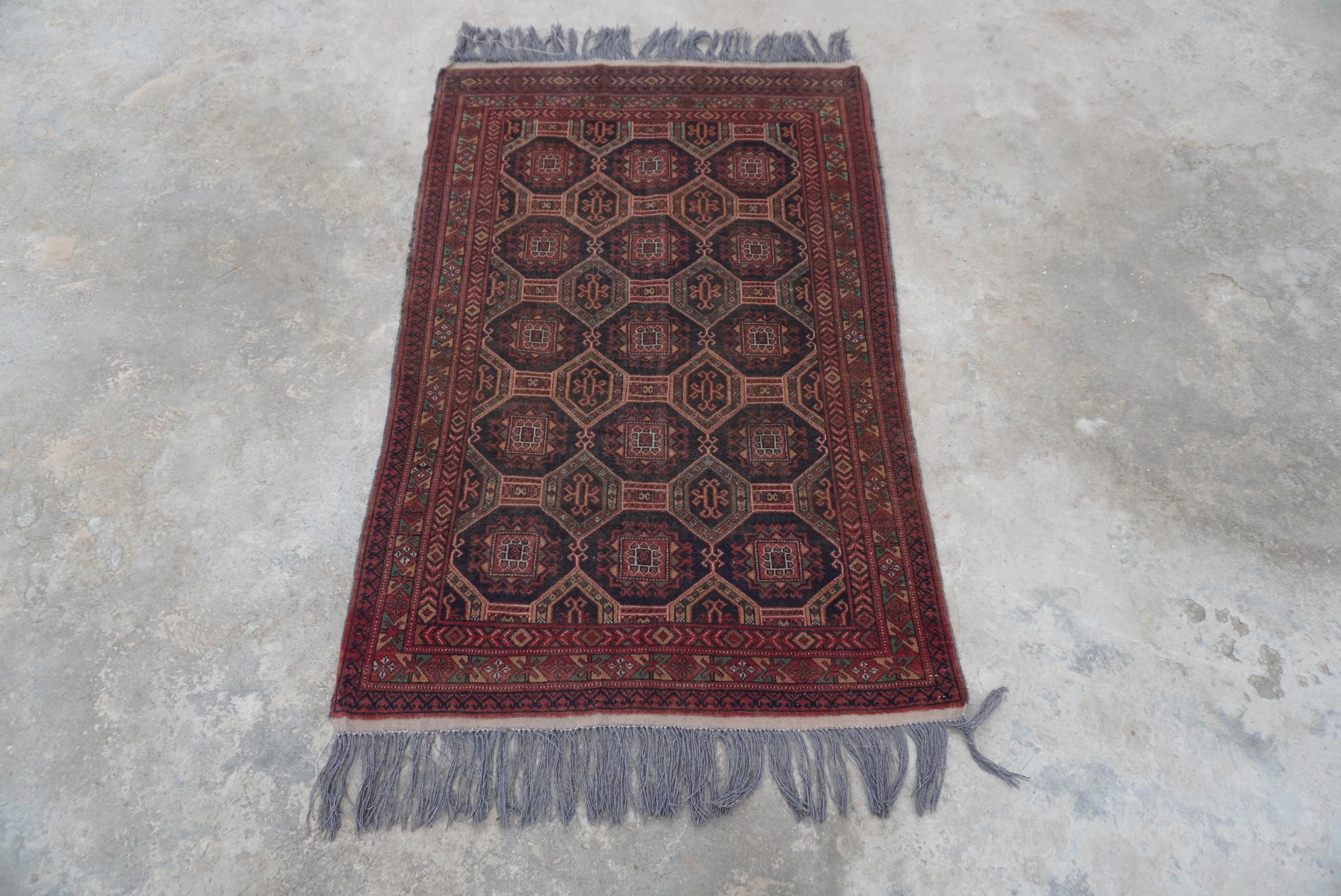 Black Terracotta 1930s Antique Rug- Handmade Wool Rug- Turkmen Tribal ...