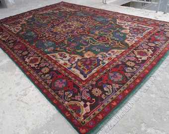 9x12 Green Heriz Rug 8'0x11'6" Afghan Large Area Rug- Handmade Wool Rug- Turkish Medallion Classic Rug- Bedroom Rug- 240x350 cm Oriental Rug