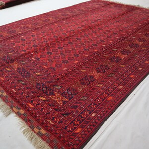 6&#39;7x9&#39;8 ft Red Bashiri Bukhara Rug- Afghan Handmade Wool Rug- Vintage Turkmen Tribal High Pile Soft Wool 7x10 Rug- Oriental rug- Bedroom Rug