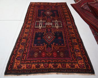 4x8 ft Afghan Antique Prayer Rug- Handmade Wool Rug- Turkman Trible Area Rug- Bedroom Rug- Office Rug- Oriental Muslim Mosque Prayer Rug
