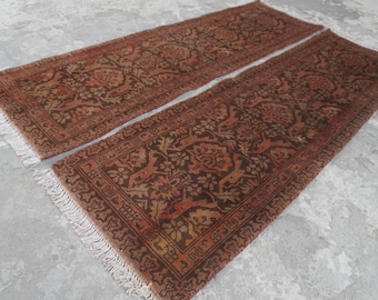 Vintage Pairs 12 ft Runners Terracotta rug- Afghan Handmade wool Rug- Turkmen Geometric Caucasian Rug- Oriental Rug- Floor Runner 1'10x6'2"