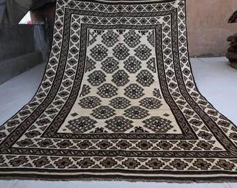 Afghan Vintage Rug- 5'6x8'5" Handmade 100% Wool Baluchi Rug- Luxury Area Rug- Diamond Bedroom Kitchen Rug- Farmhouse Kids Tapis Oriental Rug