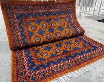 4x6 ft Yellow Geometric Mowri Rug- Afghan Rug- Handmade Fine Wool Rug- Turkmen Traditional Rug- Bukhara Rug Bedroom Rug- Office- Kitchen Rug