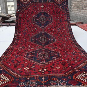 5x9 Large Vintage Afghan Caucasian Rug- Low Pile 1960s Antique Rug- Handmade Wool Red Rug- Turkmen Tribal Area rug- Living Room/ Bedroom Rug