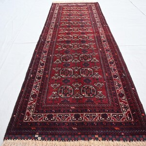 3x9 Afghan Vintage Runner Rug- Handmade Wool Rug Turkmen Waziri Design Bukhara Rug- Oriental Area Rug Hallway Runner Rug- Kitchen Runner Rug