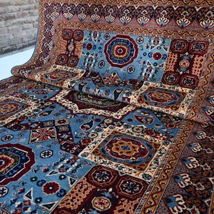 7x10 Blue Afghan Rug- Large Turkmen Unique Wheat design Mamluk Rug- Handmade Wool Rug- Oriental Rug Bedroom Rug- Tribal Rug- Living Room Rug