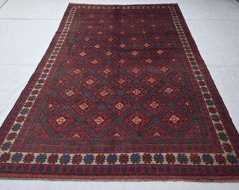 Vintage Afghaans tapijt 5x9 Maldari Baluchi Rug- Handgemaakt Wollen Gebied Rug-Oosterse Turkmeense Tribal Rug- Slaapkamer Rug- Woonkamer Rug 160 x 260 cm
