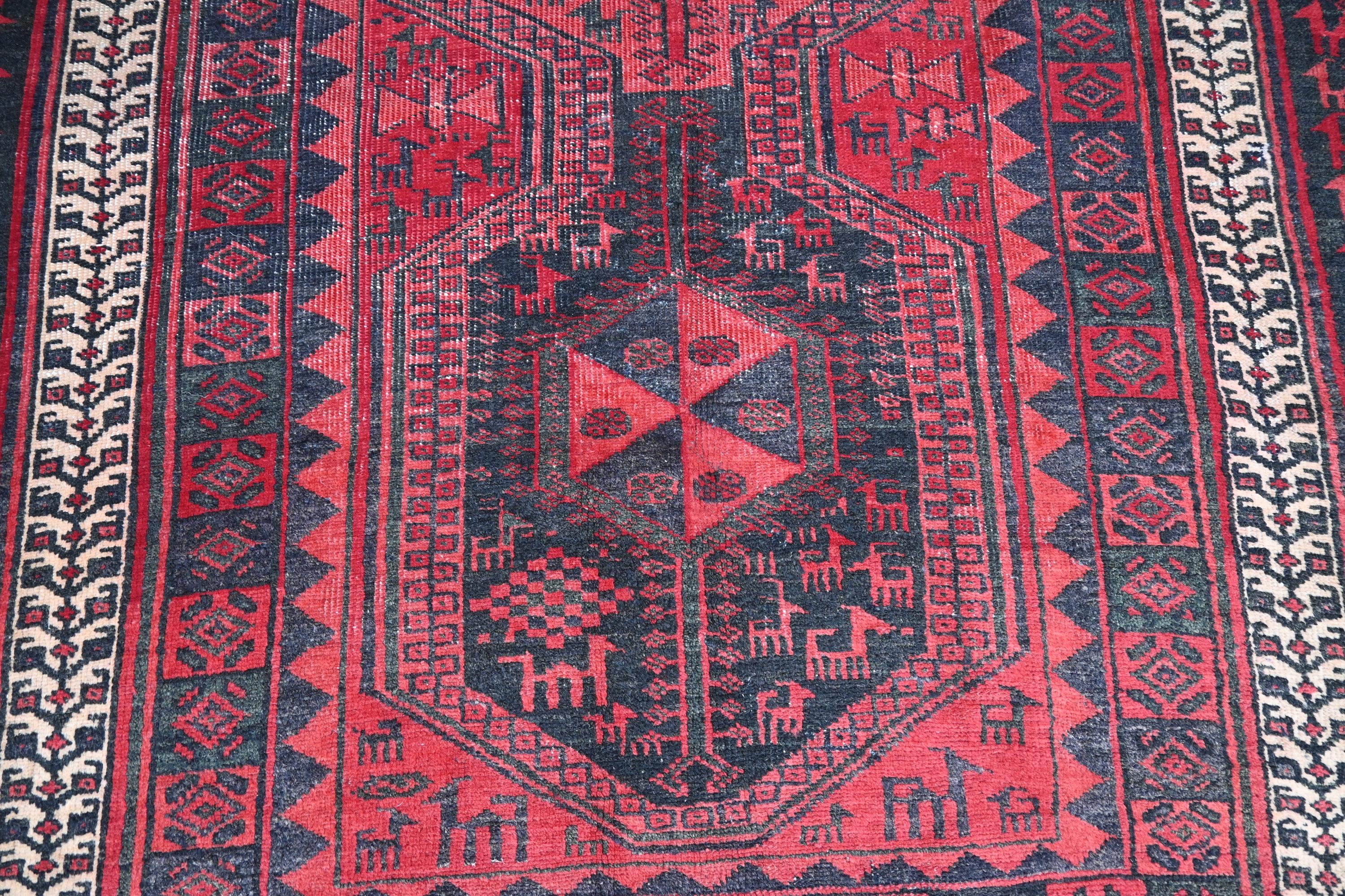 1960年代ヴィンテージラグ 4x7 アフガニスタン幾何学模様コーカサス