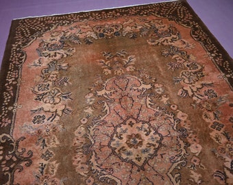 Terrakotta Teppich 6x10 Türkischer Geometrischer Design Teppich- Afghanischer Handgefertigter Teppich-Geometrischer Kunstteppich- 1940er Jahre Antiker Teppich- Stammes- Teppich- Wohnzimmerteppich