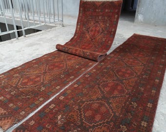 Vintage Pairs 20 ft Runners Terracotta rug- Afghan Handmade wool Rug- Turkmen Geometric Caucasian Rug- Oriental Rug Hallway Runner 2'6x10'0"