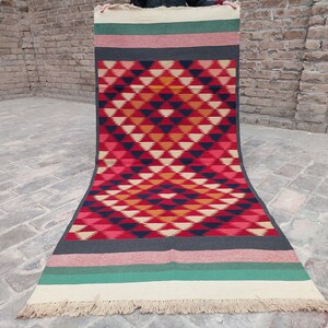 Afghan Geometric Rug 3x7 Antique Flatweave Kilim Rug Turkman Mabasi Rug- Handmade Colorful Rug- Trible Nomadic Rug- Kitchen- Hallway Runner