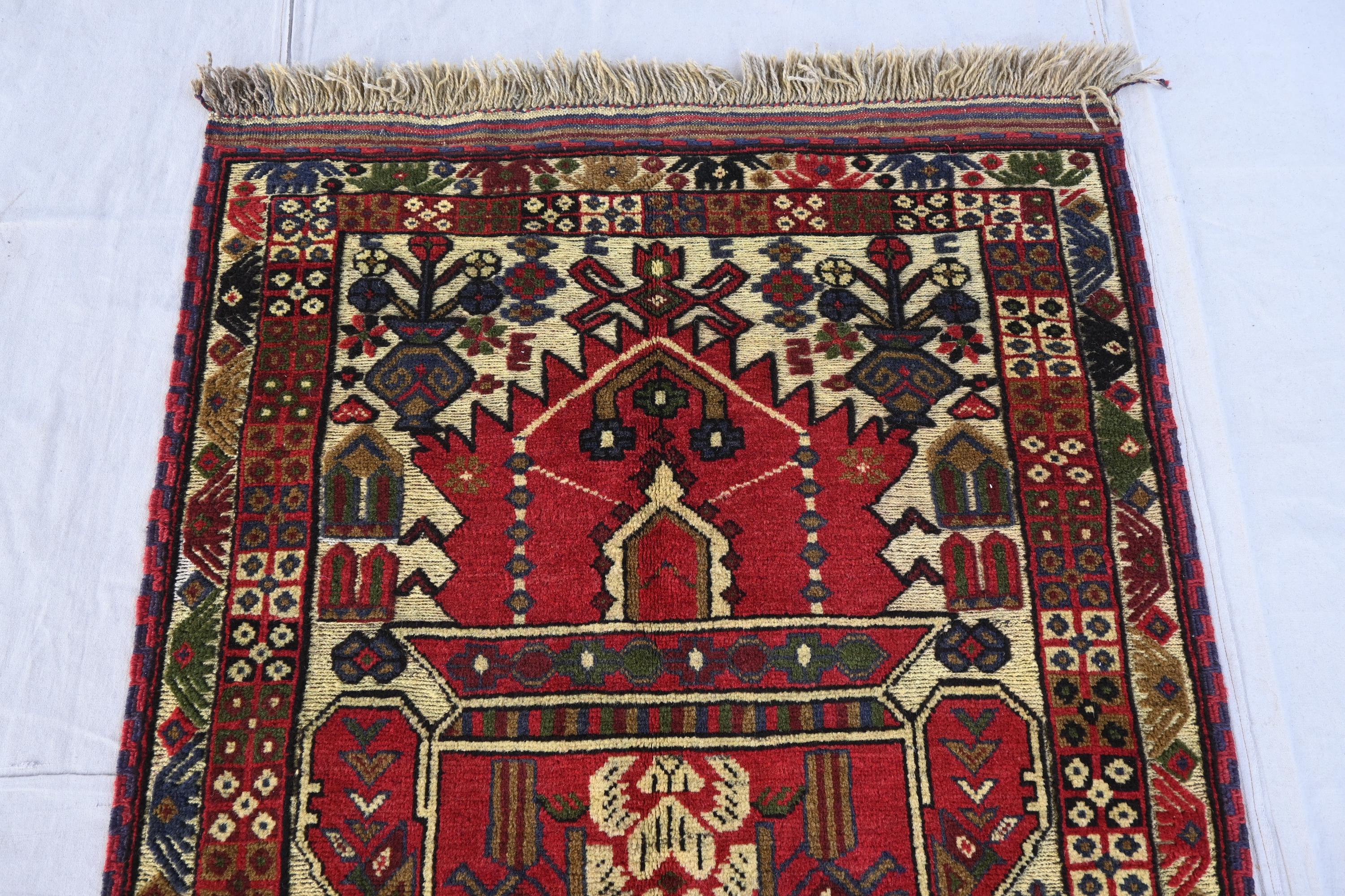 3'6x5'5 Ft Afghan Antique Prayer Rug- Handmade Wool Rug- Geometric