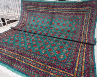 8x10 Large Turquoise Rug- Turkmen Bukhara Rug- Handmade Wool Rug- Tribal Area Rug- Bedroom Rug- Living Room- Office Rug- 240x310 cm Area Rug