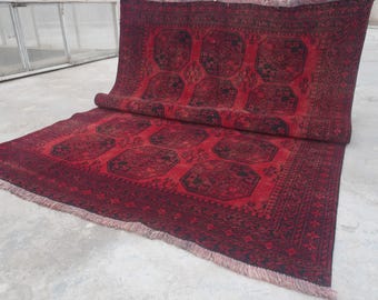 6x9 ft Turkmen Antique Rug 5'11x8'5" Afghan Handmade Wool Area Rug- Tekke Ersari Rug- Geometric Area Rug- Vintage Tribal Rug Living Room Rug