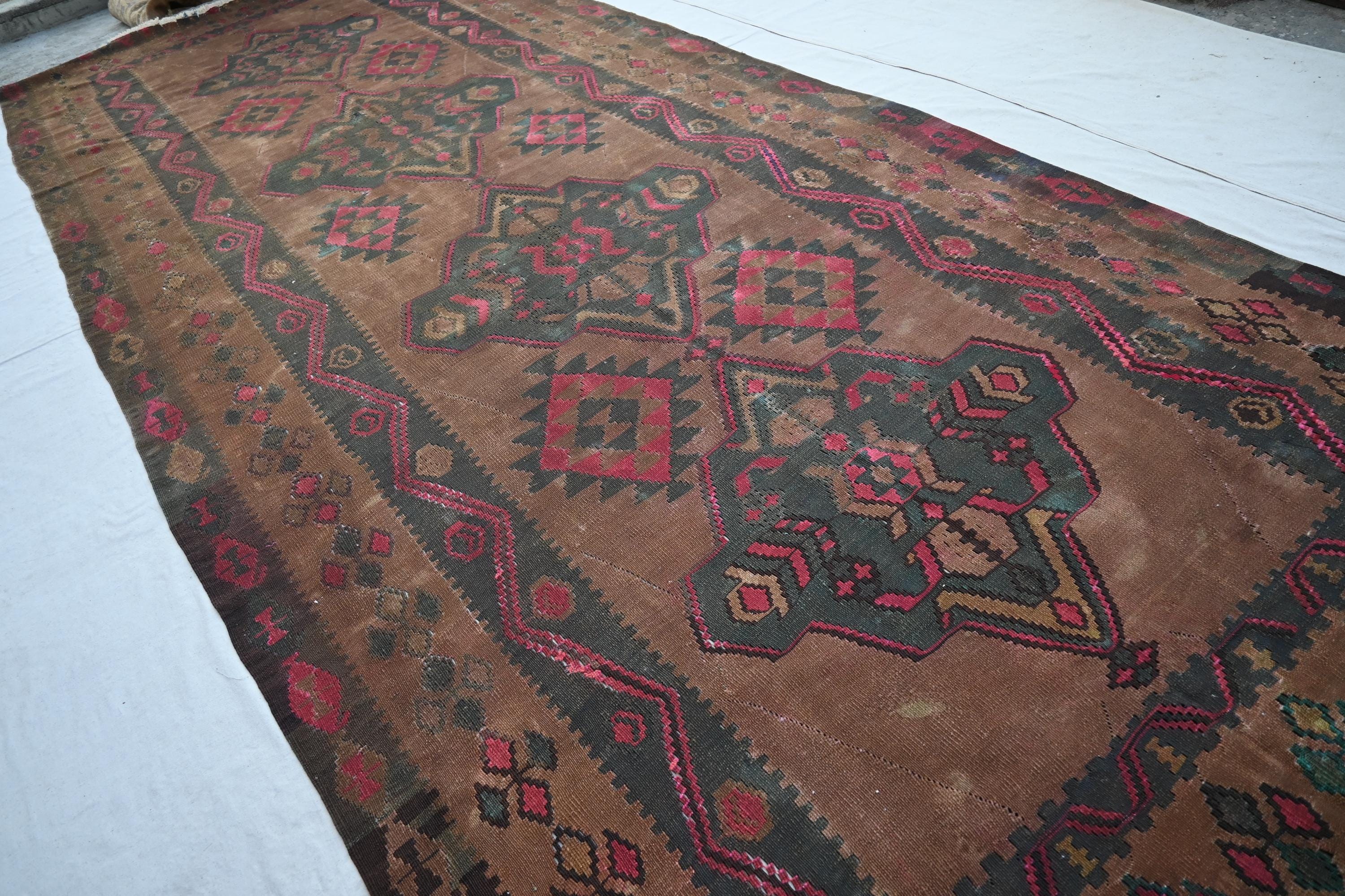 6x15 ヴィンテージ テラコッタ ラグ 1900 アンティーク トルクメン