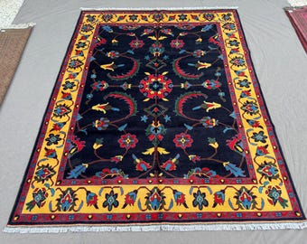8x10 Navy Blue Large Handmade Rug- Afghan Zeigler Rug- Floral Oushak Rug- Fine Wool Rug- Veg dyes Rug- Bedroom Rug- Office Rug- Turkish Rug