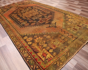 1960年代ヴィンテージラグ 4x7 アフガニスタン幾何学模様コーカサス