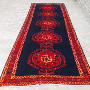 Afghan Vintage Runner Rug 5x11 Hand Knotted Wool Rug- Turkmen Tribal Rug- Oriental Rug- Geometric rug- Bedroom Rug- Hallway Wide Runner Rug