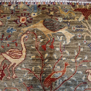 Natural Pictorial Area Rug 3'4x4'11 Afghan Hand Knotted Rug Natural Veg ...
