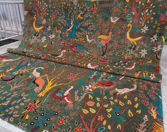 9x12 Large Green Area Rug 275x365 cm Pictorial Rug- Afghan Handmade Fine Wool Rug- Tribal Rug- Peacocks Birds Trees Oriental Kids Room Rug