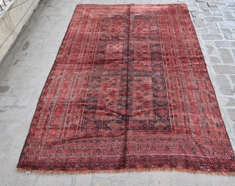 Afghaans vintage tapijt uit de jaren 1920 - Handgemaakt wollen tapijt van 5x8 meter - Yaqoob Khani tapijt - Rood vloerkleed - Tapijt voor de woonkamer - Tapijt voor de keuken - Landelijk tapijt