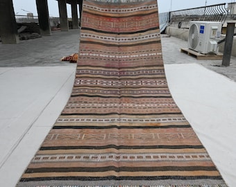 Handgjord antik kelimmatta 3 x 8 fot afghansk plattvävd kelimmatta - turkmensk bohomatta - orientalisk matta - hallmatta - köksmatta - kontorsmatta