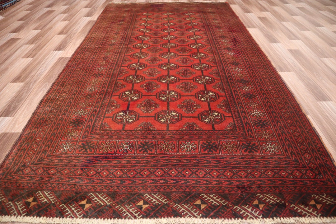 4x7 Ft Afghan Vintage Mowri Bukhara Rug- Turkmen Tribal Rug- Oriental ...